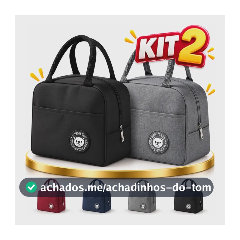 Kit 2 Bolsa Marmita Térmica Lancheira  Academia Trabalho Dia Preto E Cinza