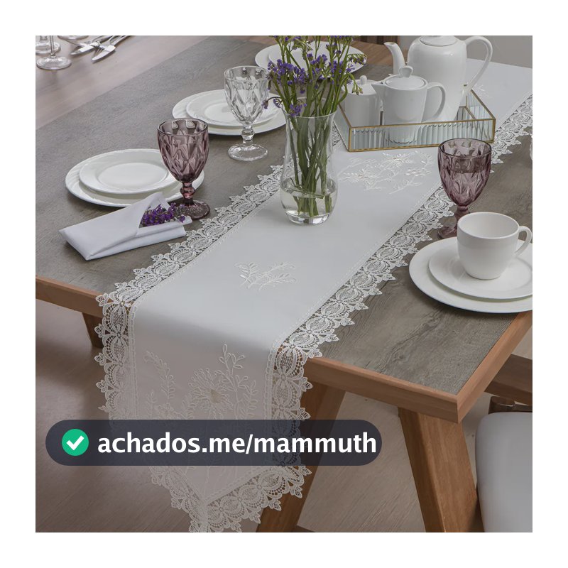 Caminho Mesa Bordado 150x40cm Branco Poliéster Floral Jolitex
