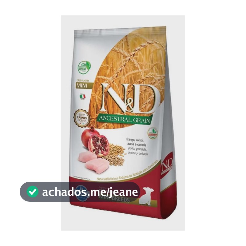 Ração Seca N&D Farmina Ancestral Grain Filhote Raça Pequena Frango, Romã, Aveia e Cevada 800g