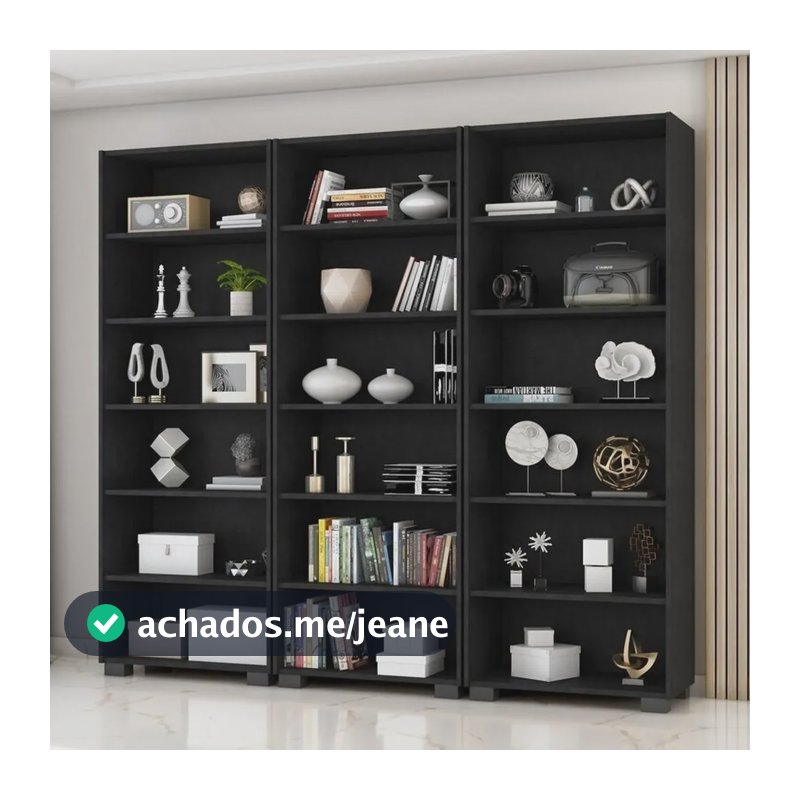 Kit 3 Estantes Para Livros 5 Prateleiras 188cmx181,5cm Preto Tx