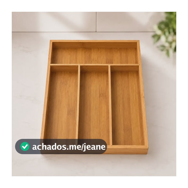 Porta Talheres Bambu Organizador Gaveta Cozinha 4 Divisórias Palha