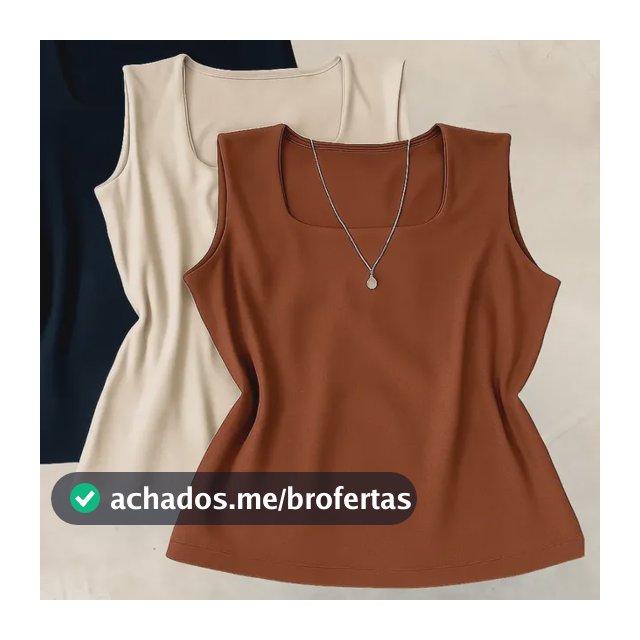 Kit 3 Blusas Regata Plus Size Gola Quadrada Casual Estilosa Kit 3 - Preto, Nude E Marrom Gg/exg (46/52