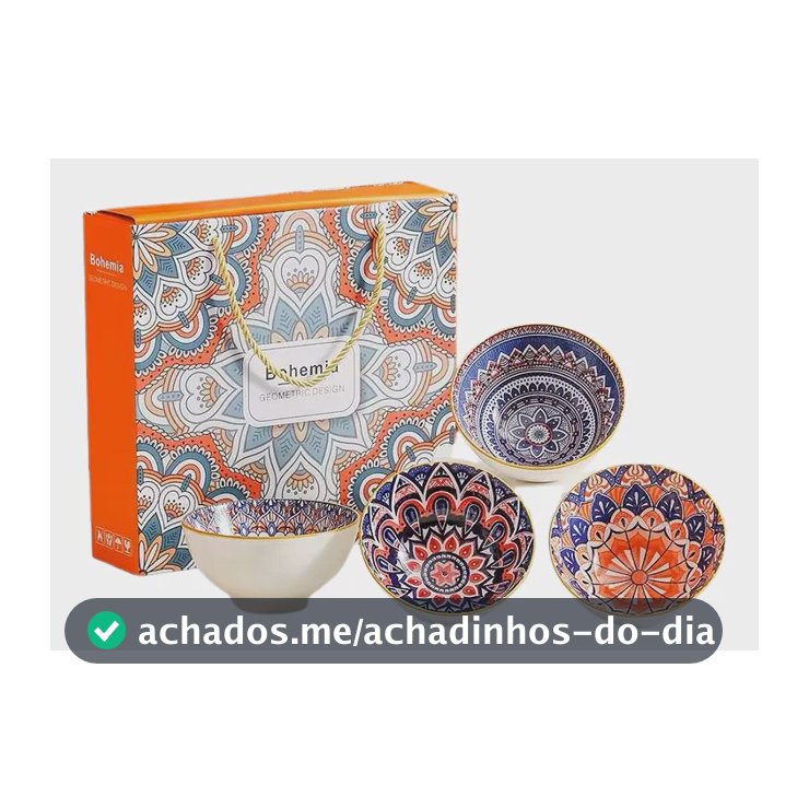 Kit 4 Bowls Cumbuca Porcelana Mandala Decorada 280ml Sushi Azul
