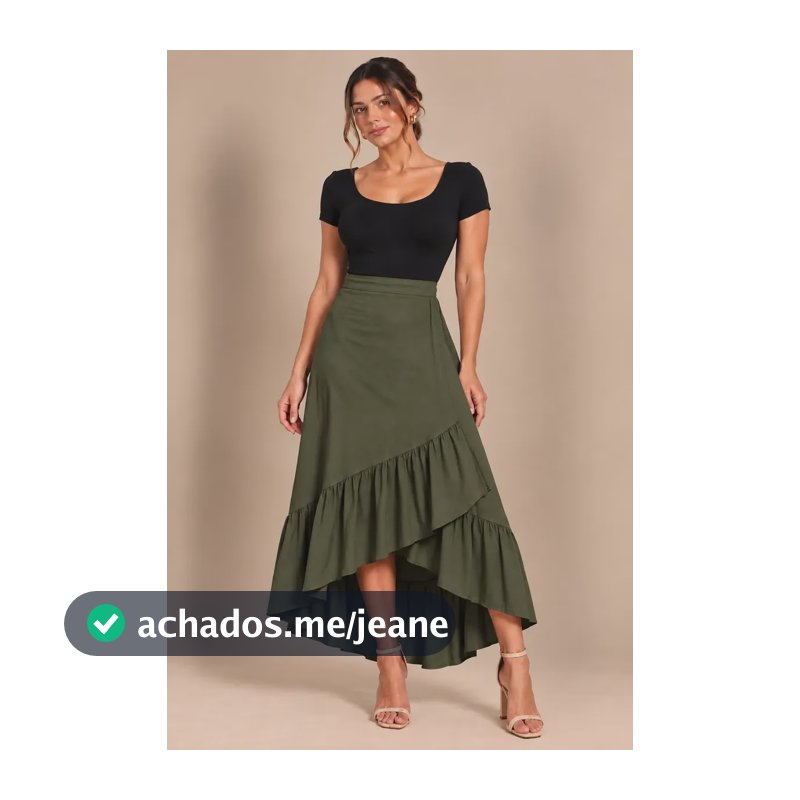 Saia Envelope Traspassada Longa Viscolinho Casual Elegante Verde Militar Unico