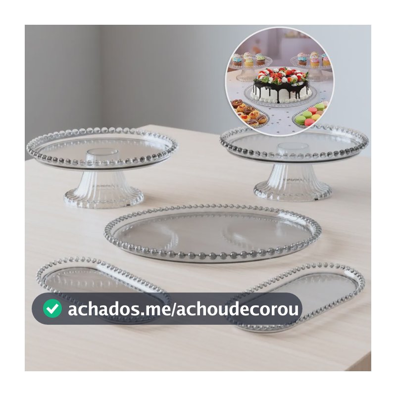 Kit Festa 3 Bandejas + 2 Boleiras Cor Cristal Cristal