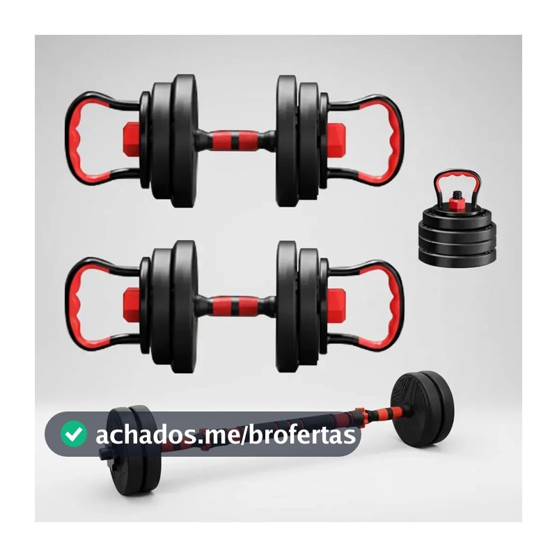Kit Halteres 6 Em 1 Peso Musculação 15kg Ajustável Halter Preto-vermelho