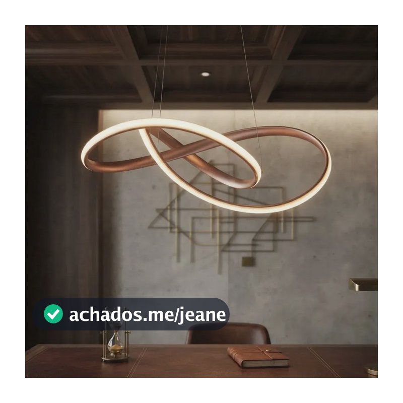 Lustre Pendente Moderno Led Curvas Infinito Rose Gold 50W Bivolt Teto Luz 3/1 para Quarto Cozinha Escritorio Sala de Estar e Jantar - Green Age