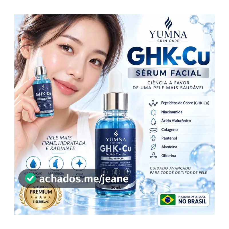 Sérum Facial Yumna Peptídeo de Cobre GHK-Cu c/ Ácido Hialurônico e Colágeno 30 mL