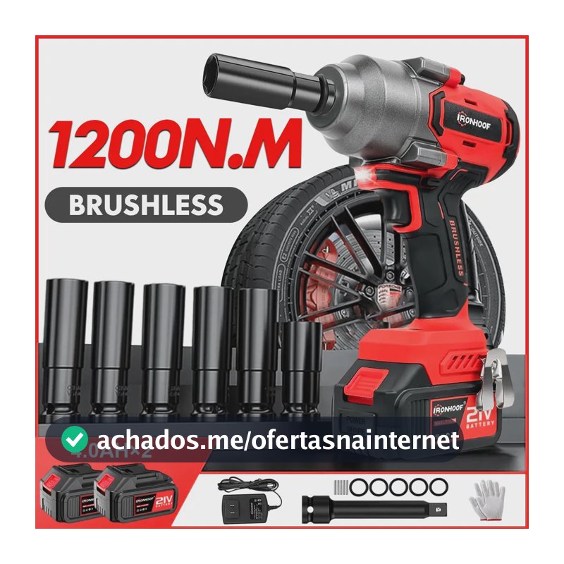 1200nm Chave Impacto Bateria Brushless Parafusadeira Profissional Com 2 Baterias