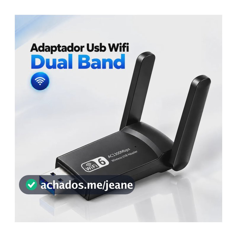 Adaptador Wi-Fi Davely para Computador e Notebook USB 3.0 Dual Band 2.4/5 GHz com Ethernet Gigabit