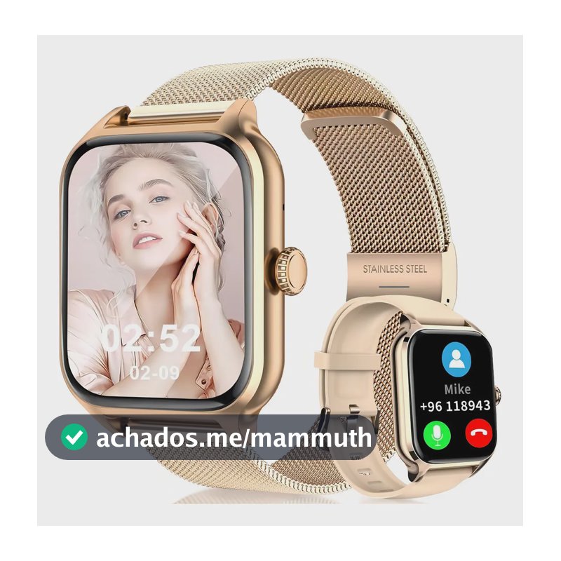 Smartwatch Mertto Dourado com Tela de 1.83" e Duas Pulseiras