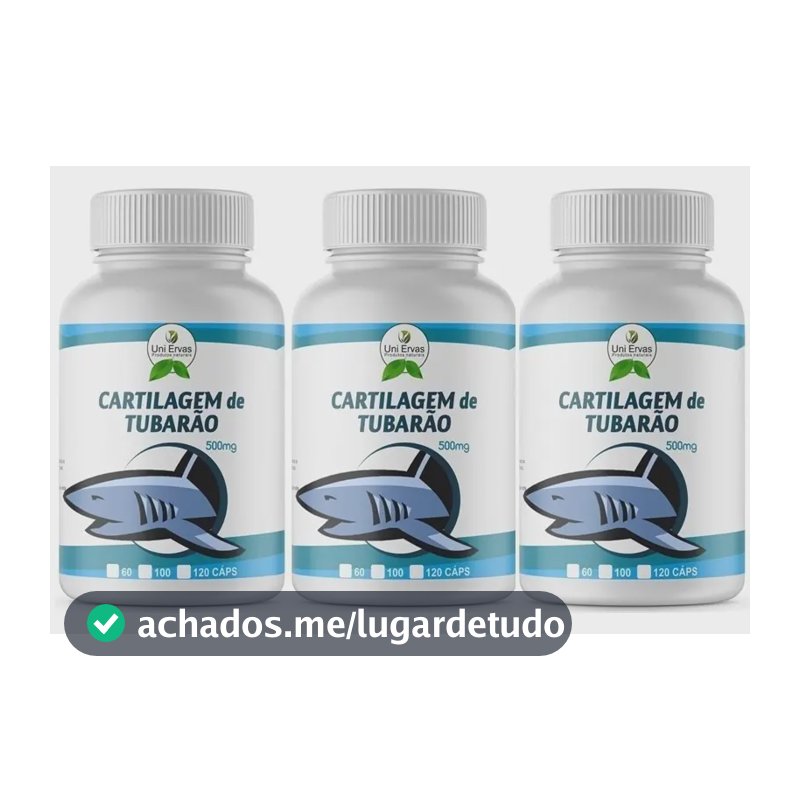 Cartilagem de Tubarão Uni Ervas 500mg 120 Cápsulas Sem Glúten 3 unidades