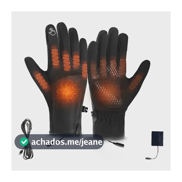 Luva Térmica Recarregável Com Aquecimento Elétrico Preto Couro Artificial Tamanho Único Para Todos