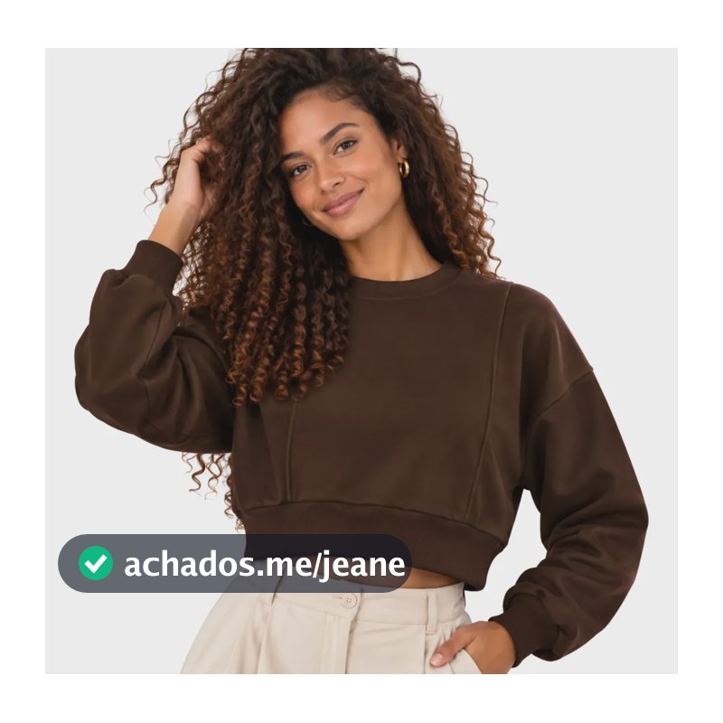 Blusa Cropped Feminina Manga Longa Moletinho Casaco Moletom M Marrom-escuro Lisa, Blusa Feminina Casual