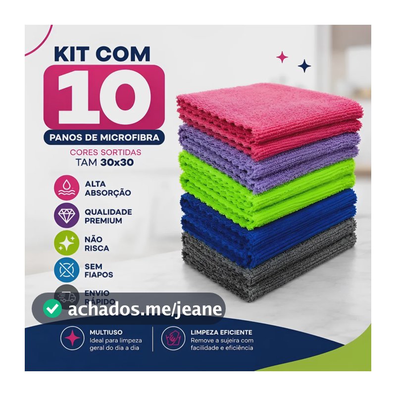 Kit 10 Panos Microfibra Alta Absorção Multiuso Não Risca  Sortido