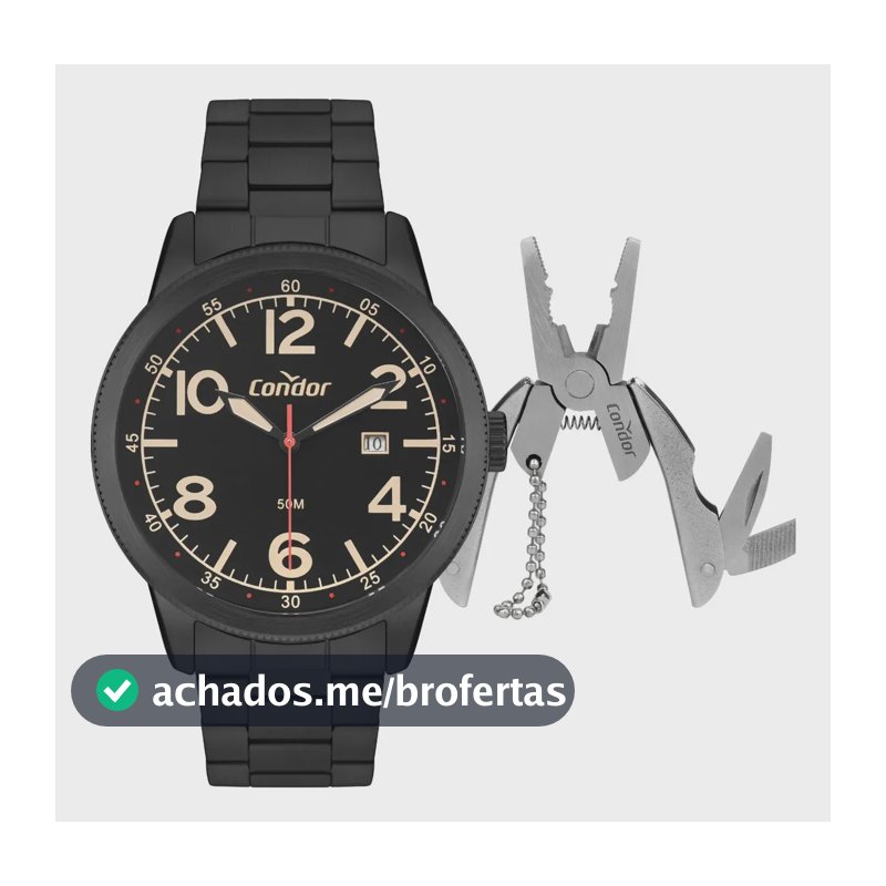 Kit Relógio e Alicate Masculino CO2115MXF/K4P Preto Condor