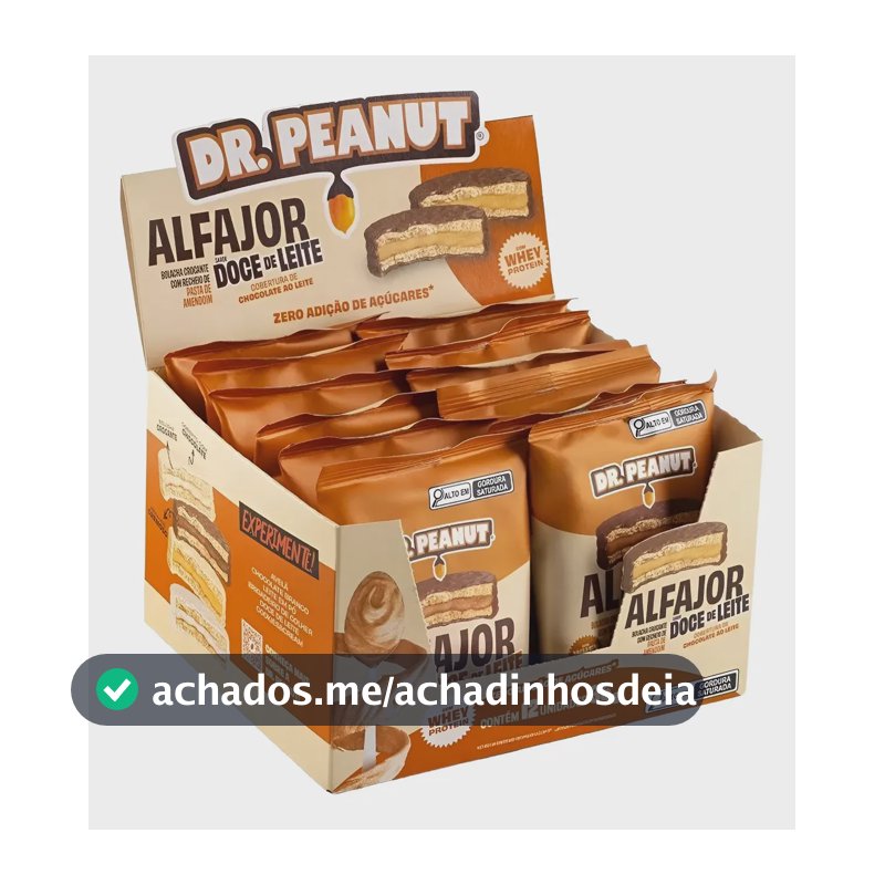 Pack Alfajor Dr. Peanut com Whey Protein, Sabor Doce de Leite e Cobertura de Chocolate, 12 Unidades