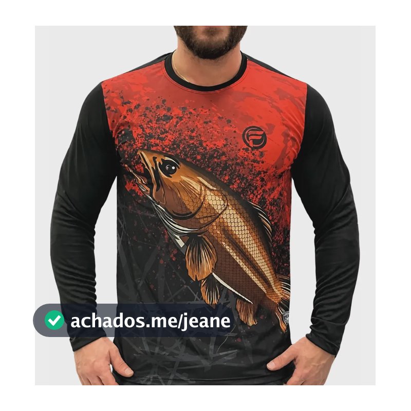 Camisa De Pesca Premium Uv 50+ Dry Fit Proteção Solar Full Traira Vermelho M