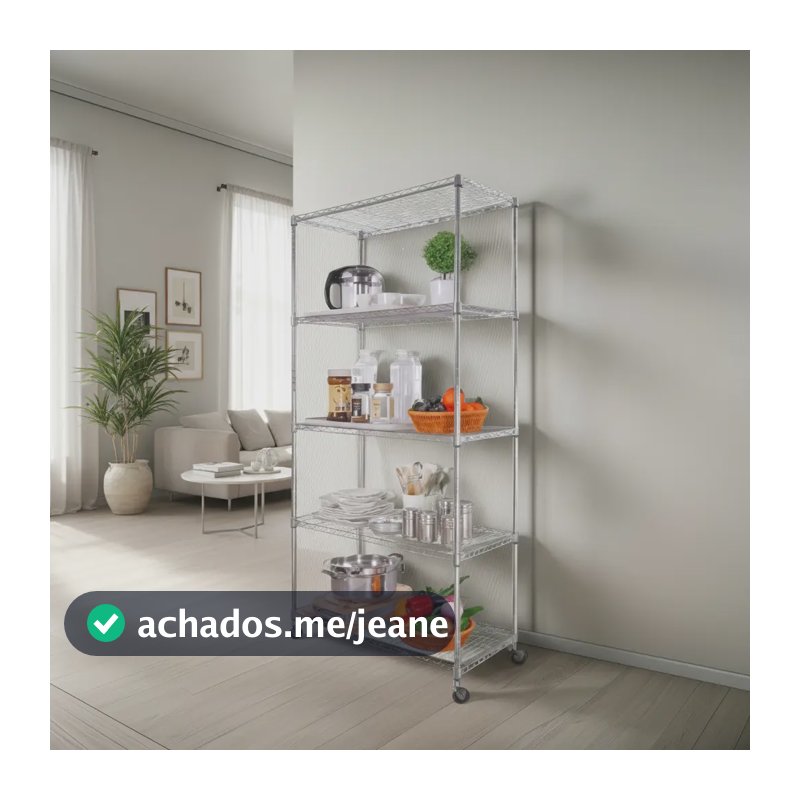 Estante Cromado De Aço 5 Prateleiras Rack Aramado C Rodizio Prateado