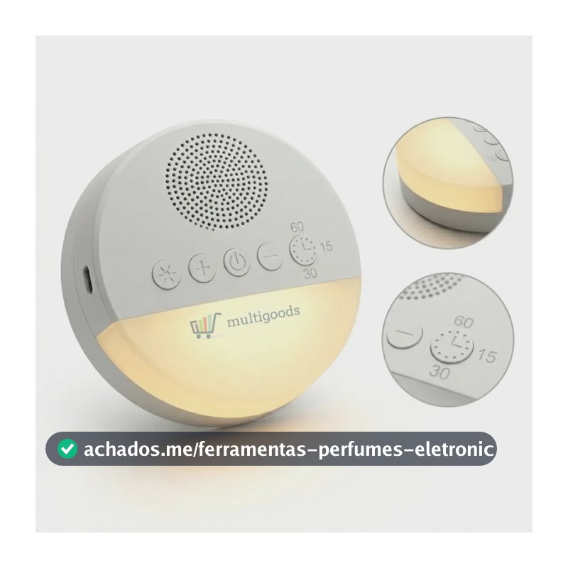 Máquina Ruído Branco Bebê Dormir Ninar 20 Sons Relaxantes Luz Noturna Timer USB Portátil Aparelho Som Sono Infantil Recarregável Multigoods