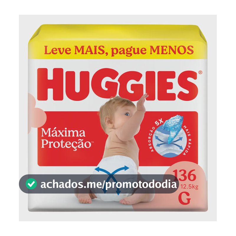 Huggies Fralda Descartável Máxima Proteção G - 136 Un
