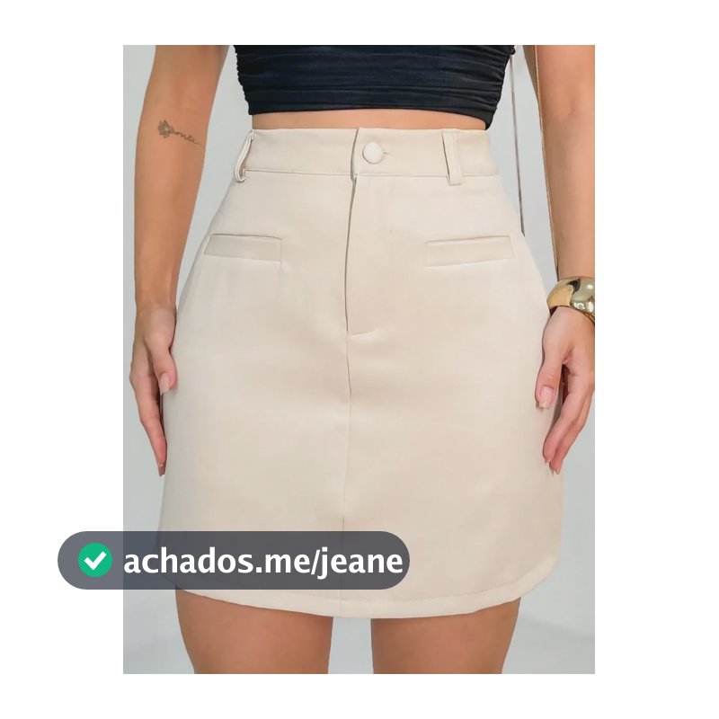 Short Saia Feminino Cintura Alta Bolsos Bege Liso M