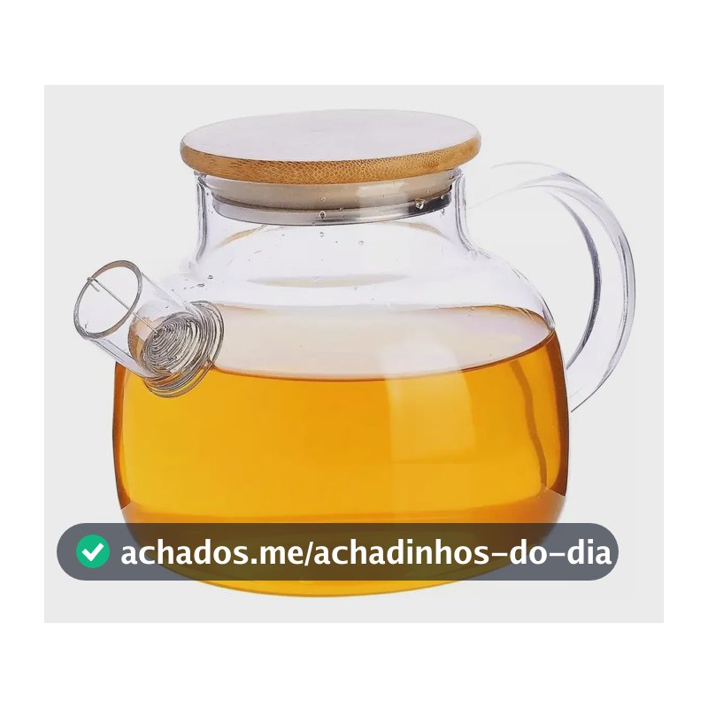 Chaleira De Vidro Tampa De Bambu 1l Resistente A Calor Bule Transparente