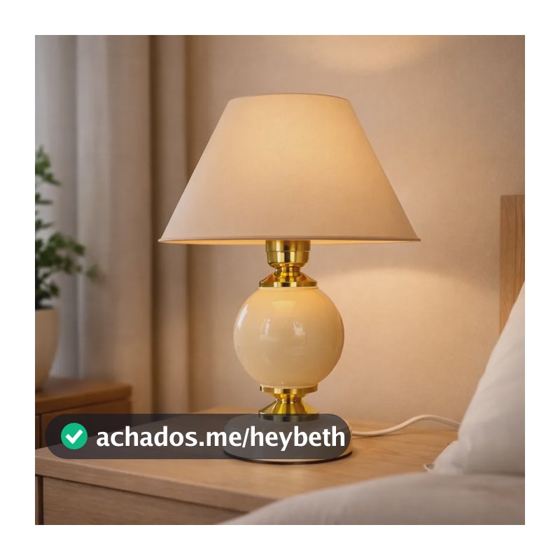 Abajur Quarto Mesa Cabeceira Escritório Bivolt Interruptor Bege E Dourado