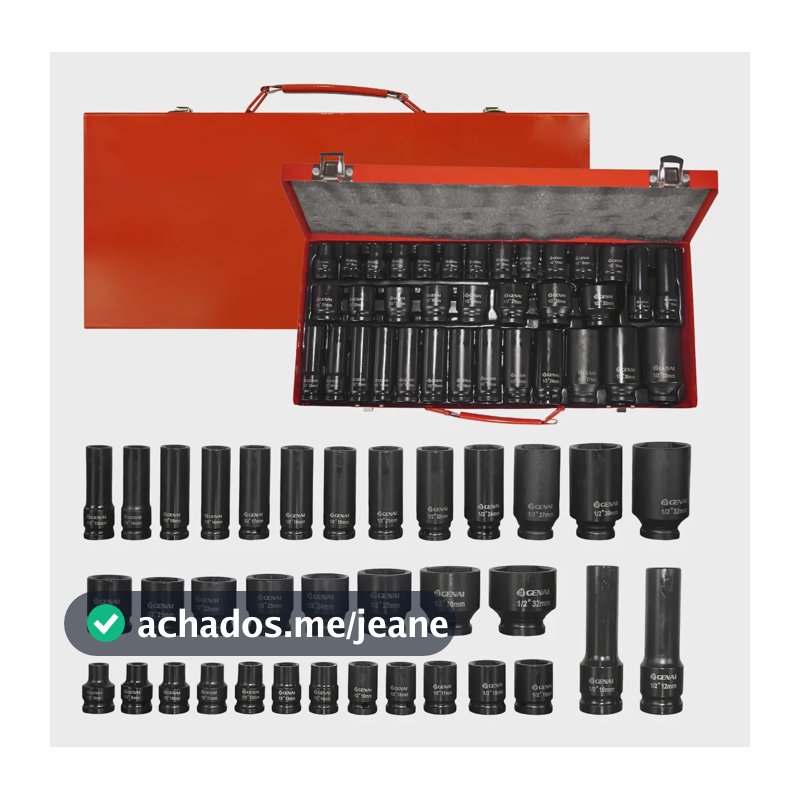 Jogo 35pcs Soquete Longo+curtos Sextavado Impacto 1/2 8-32mm