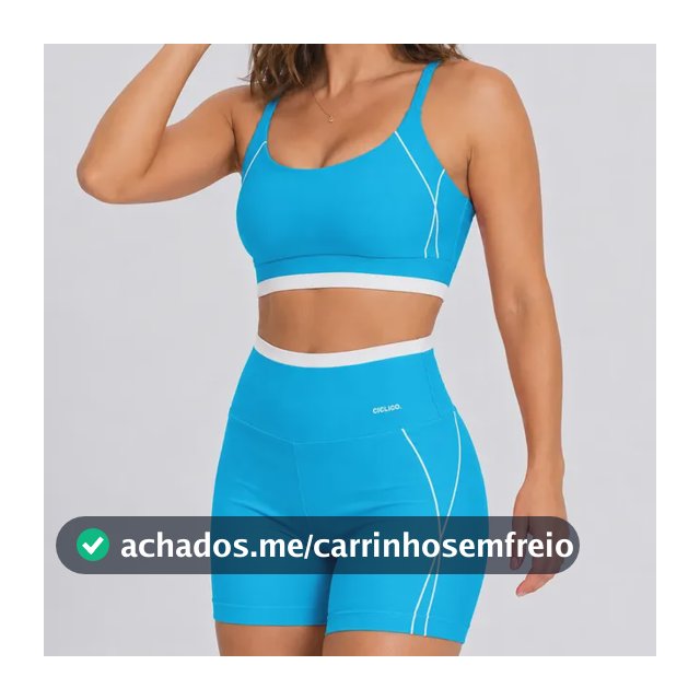 Conjunto Feminino Academia Shorts E Top Alcinha Fitness Azul-turquesa Liso P