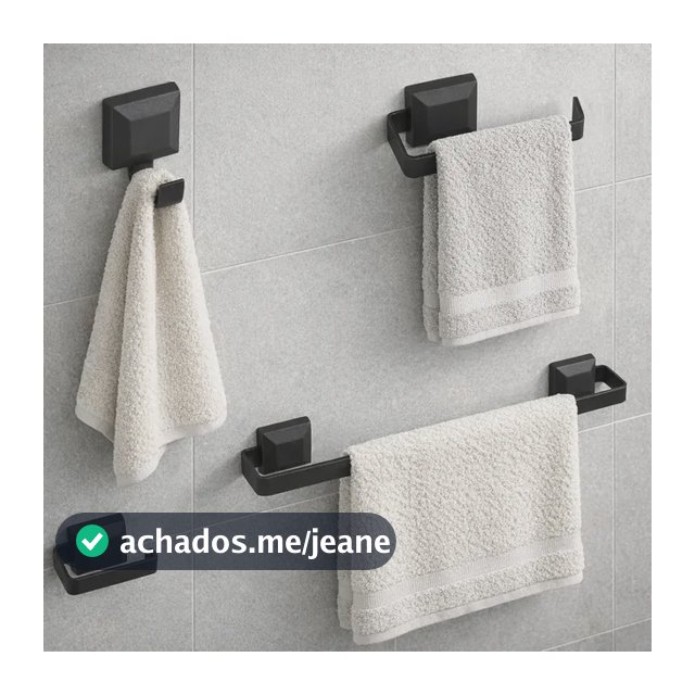 Kit de 4 acessórios banheiro Universo Das Torneiras principal formato quadrado cor preto fosco moderno