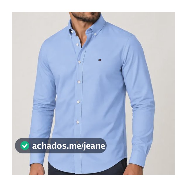 Camisa Tommy Hilfiger Masculina Classica 1985 Cor Azul Clara