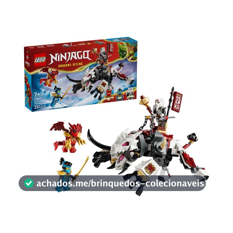 LEGO NINJAGO Zilvar e Grimtak, o Dragão Feral 71863; Figura de ação articulada com 3 minifiguras; Brinquedo para criar batalhas épicas entre heróis e vilões; Presente para Dia das crianças; 6+