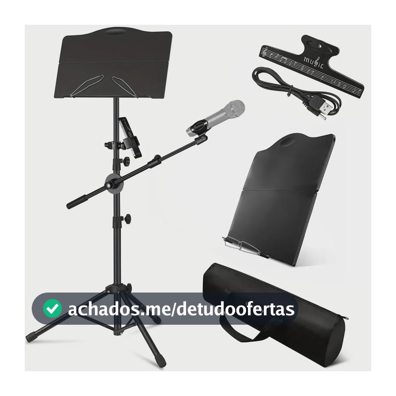Estante De Partitura Dobrável Vedo Com Suporte De Muisica Com Suporte De Microfone E Telefone