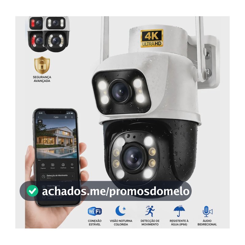 Câmera de Segurança Wi-Fi iCSee/Yoosee A28B 4K Dupla Lente Visão Noturna Colorida Full Hd Externa Prova D'água Ip66 Sensor Movimento Woosh