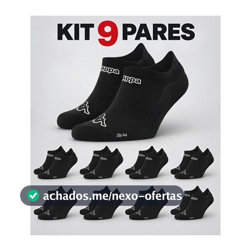Kit 9 Pares Meias Kappa Sapatilha Soquete Invisível Original Preto 38-43
