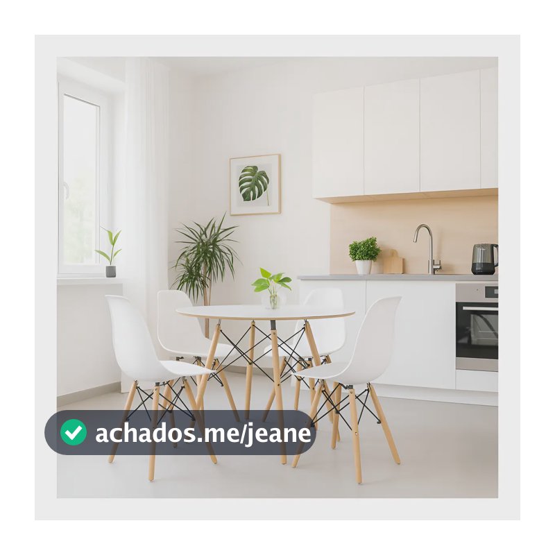 Conjunto Jantar Eames Eiffel Mesa 90cm Branco Com 4 Cadeiras Pés Madeira