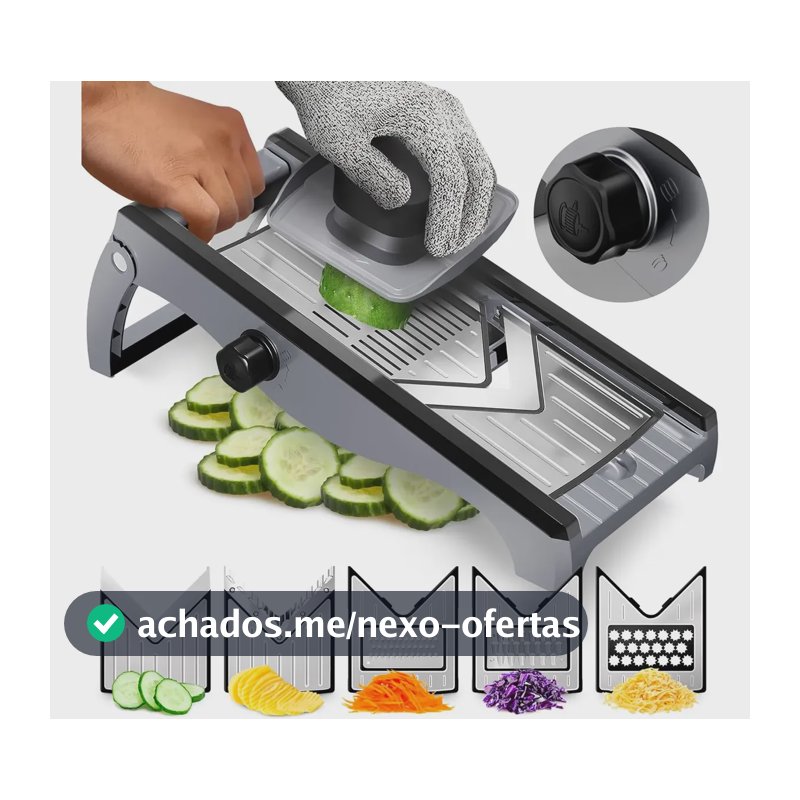 Mandolin Cortador Ralador Fatiador Legumes Inox Profissional Cinza