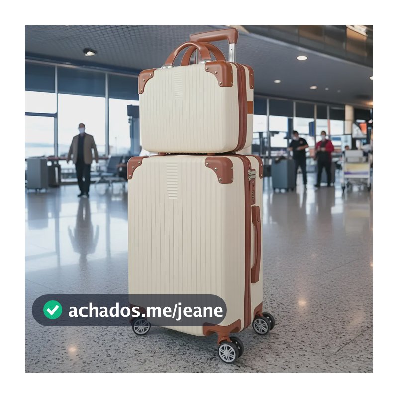 Mala De Viagem Blogueira 23kg Com Frasqueira Blacklions Bege Listras