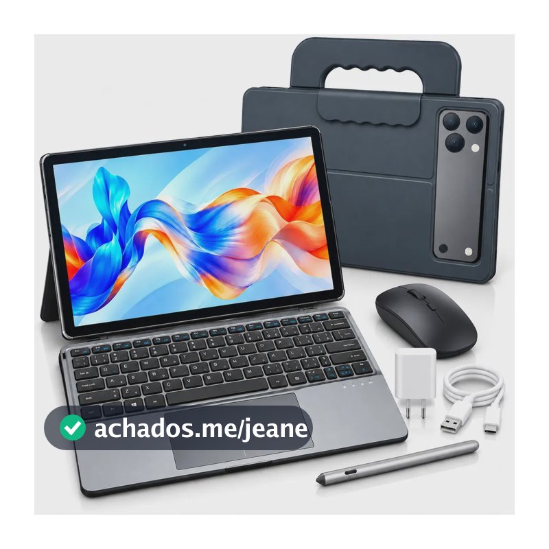 Notebook 2 em 1 Android 14 Tablet 6GB 256GB Tela 10,95" Touch WiFi 5G + Teclado Mouse Caneta Kit Completo