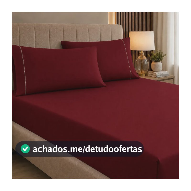 Jogo De Lençol Queen 3 Peças 400 Fios C/ Elástico Hotel Bordô Liso