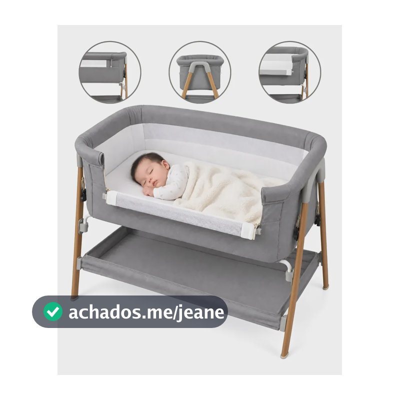 Berço Portátil Moisés Para Bebê Acoplado Na Cama Com Colchão Cor Cinza