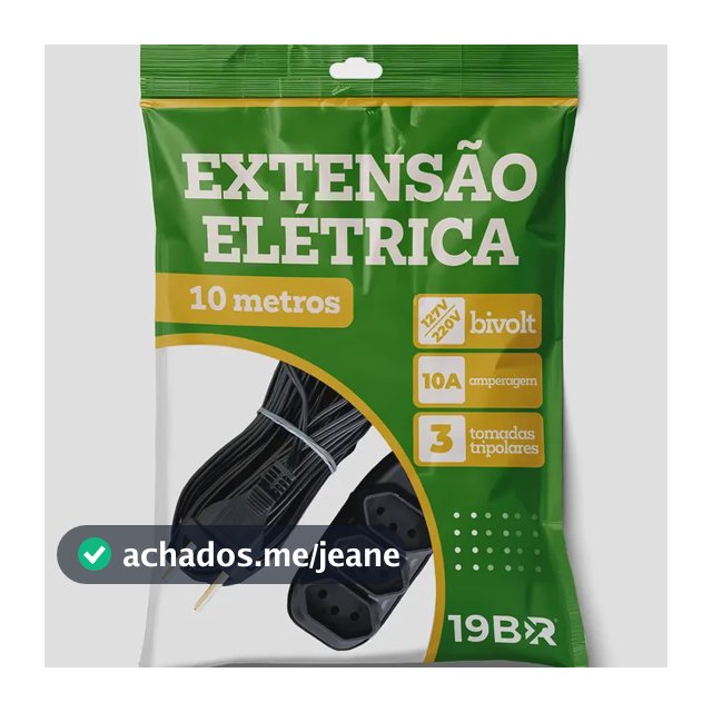 Extensão Elétrica 10 Metros com 3 Tomadas Bivolt Preta Parosflux