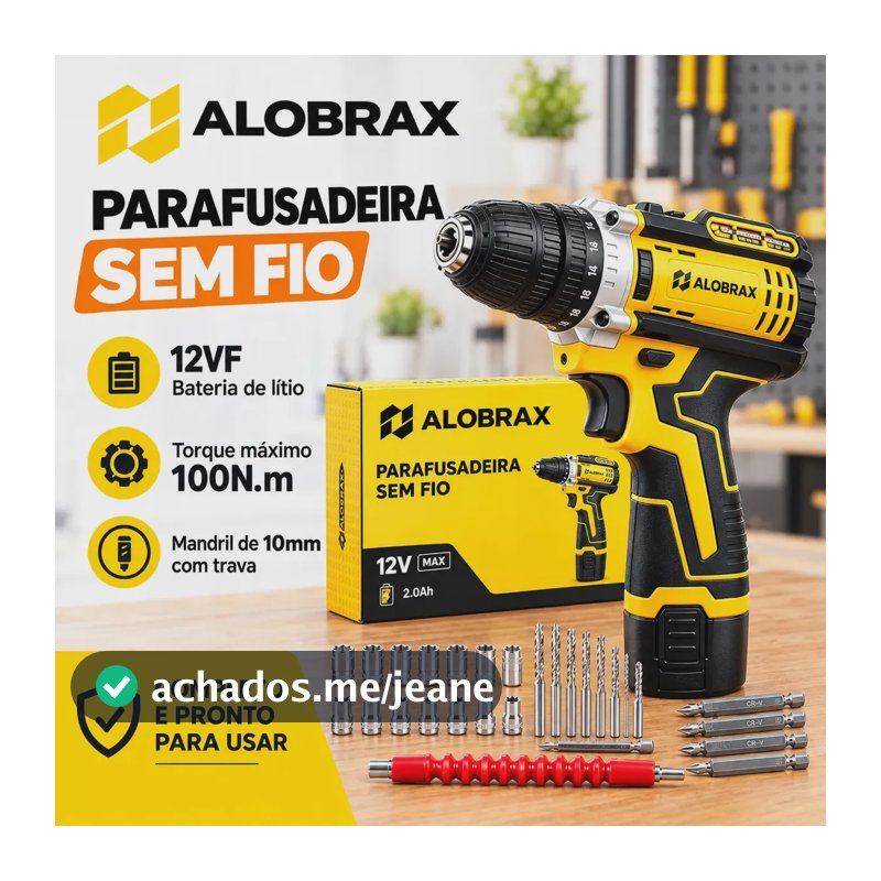 Furadeira Parafusadeira 12V Sem Fio Kit Completo Brocas Bits Soquetes Eixo Flexível Bateria Lítio