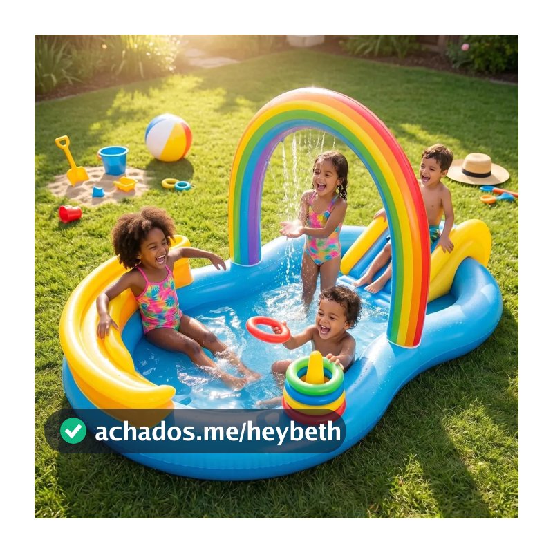 Piscina Infantil Inflável Com Escorregador E Arco-íris Azul-celeste