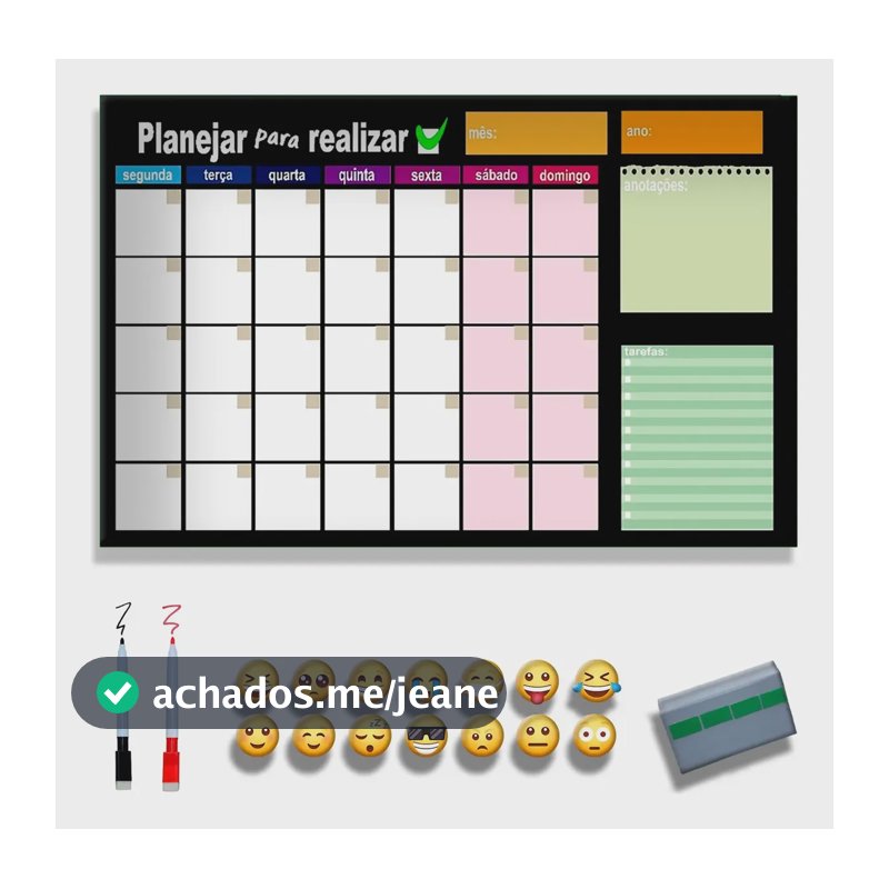 Quadro Planejador Mensal - Planner Planejamento Semanal 40x30