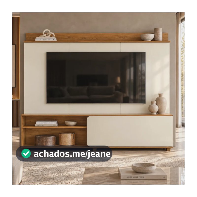 Home Anápolis para TV de até 60” – Painel Moderno Off White e Canela de 160 cm