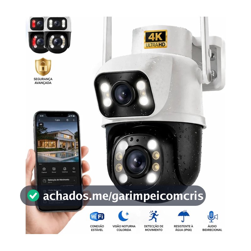 Câmera de Segurança Wi-Fi iCSee/Yoosee A28B 4K Dupla Lente Visão Noturna Colorida Full Hd Externa Prova D'água Ip66 Sensor Movimento Woosh