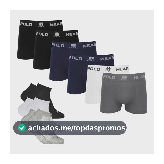 Kit 6 Cueca Polo Wear Microfibra + 6 Meia Cano Medio Algodão