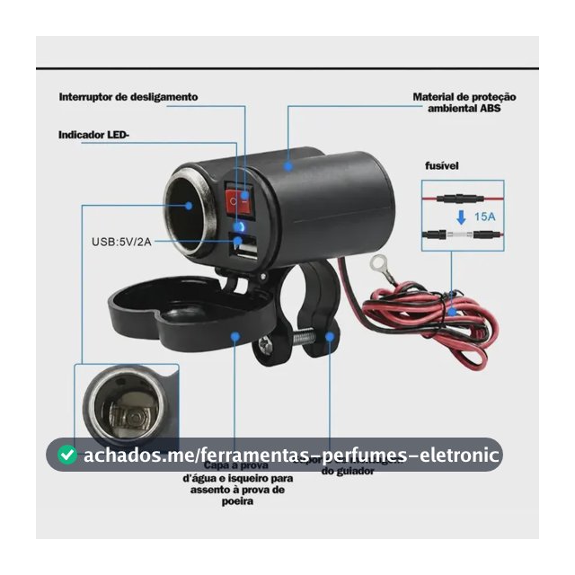 Carregador De Celular Para Moto 127v Carregamento Rápido Uni Preto 127v